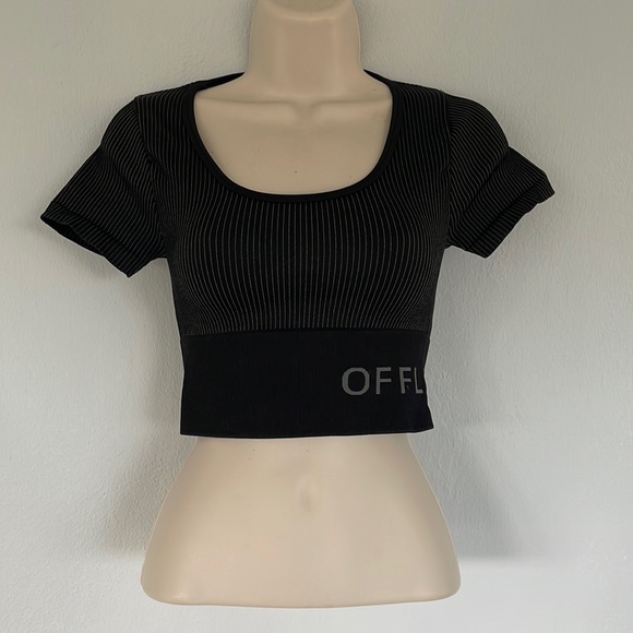 Aerie offline black pinstripe bodycon cropped tee size XS - Picture 2 of 11